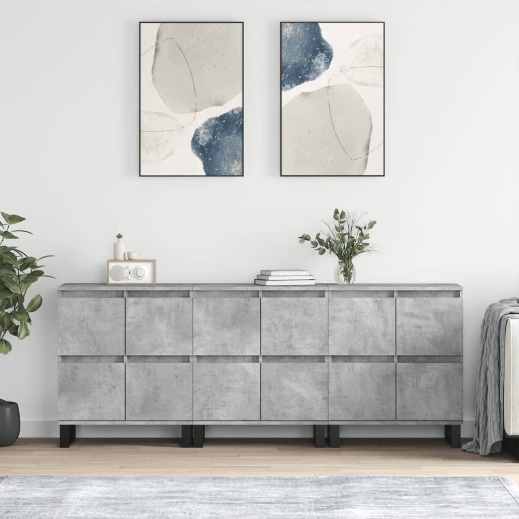 Sideboards Engineered Wood 3 pcs Concrete grey