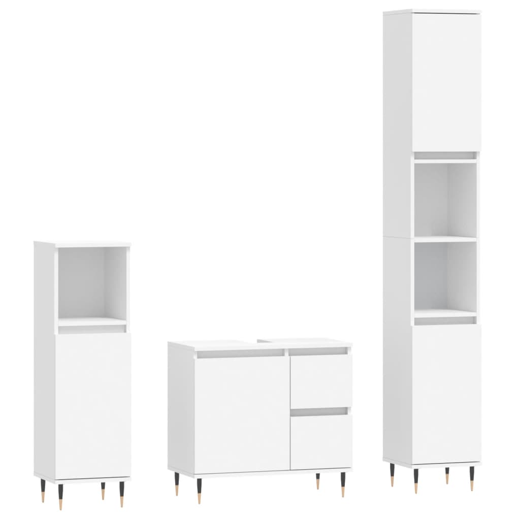 3 Piece Bathroom Furniture Set Engineered Wood White