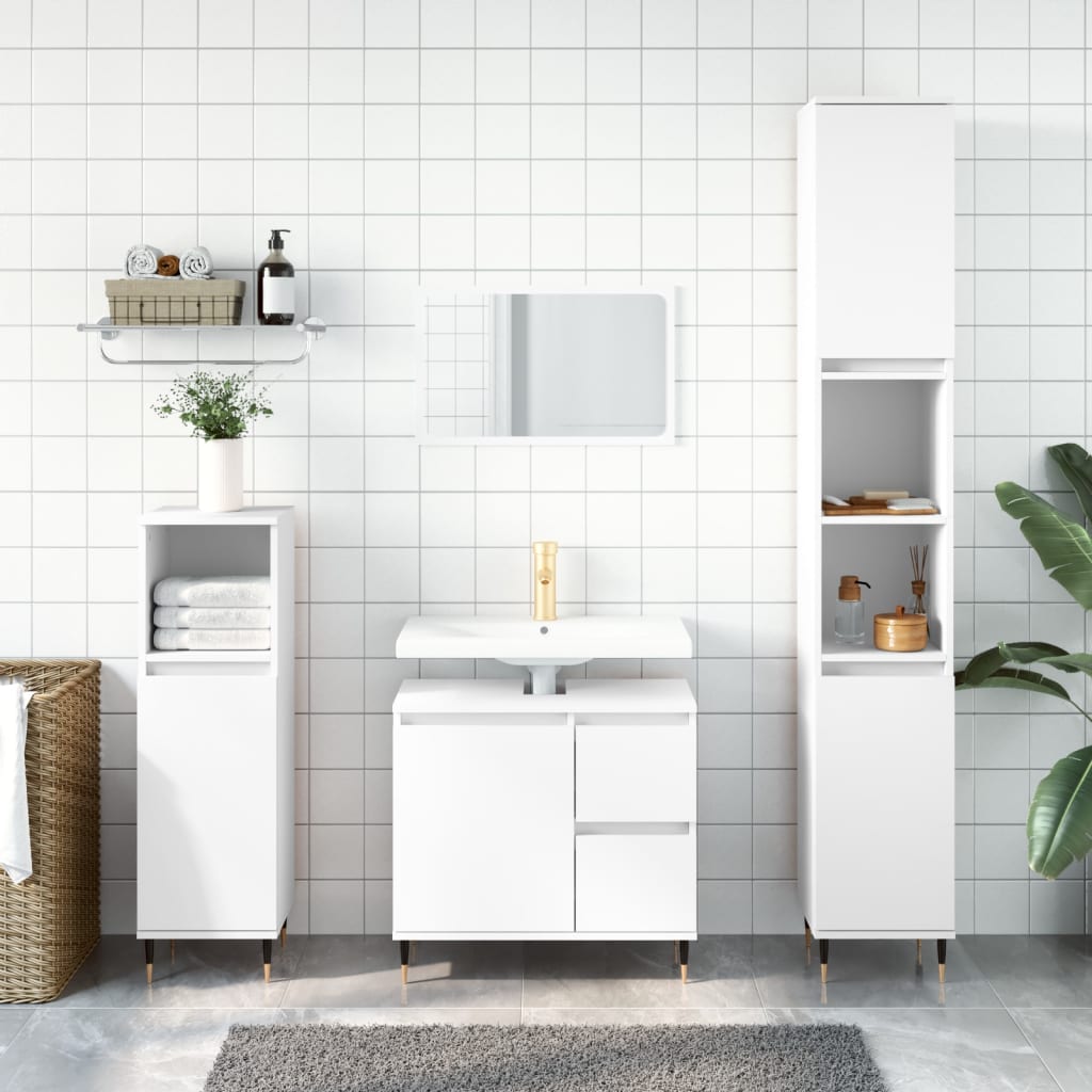 3 Piece Bathroom Furniture Set Engineered Wood White