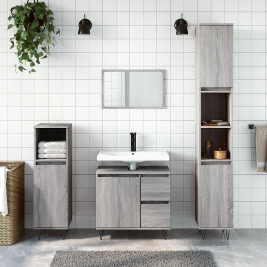 3 Piece Bathroom Furniture Set Engineered Wood Grey sonoma