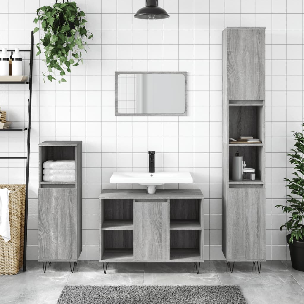 3 Piece Bathroom Furniture Set Engineered Wood Grey sonoma