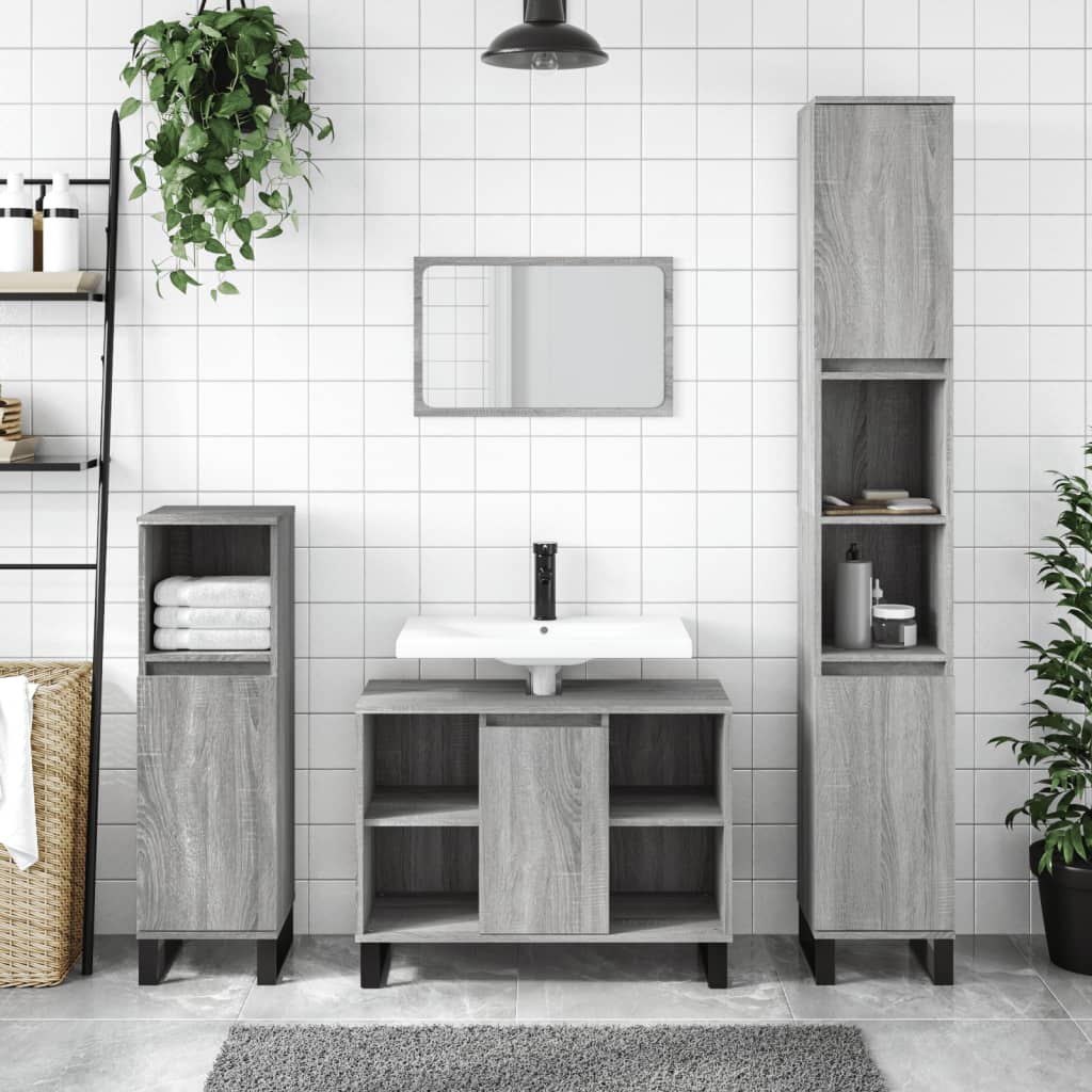 3 Piece Bathroom Furniture Set Engineered Wood Grey sonoma