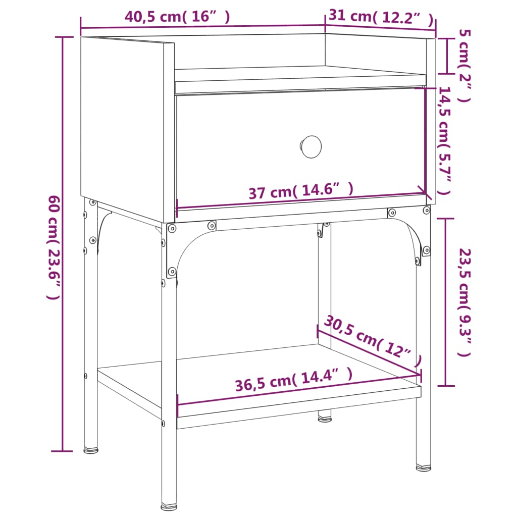 vidaXL Bedside Table Sonoma Oak 40.5x31x60 cm Engineered Wood