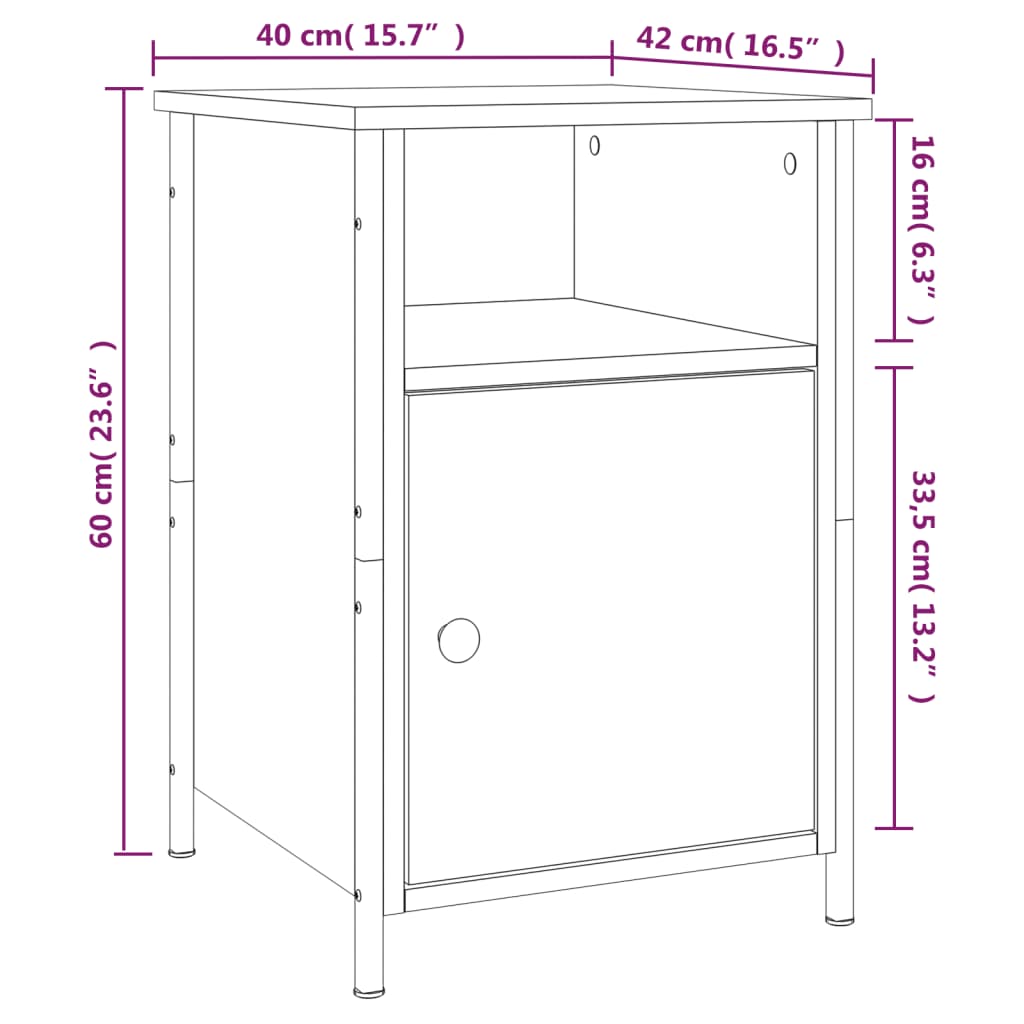 vidaXL Bedside Cabinet Grey Sonoma 40x42x60 cm Engineered Wood