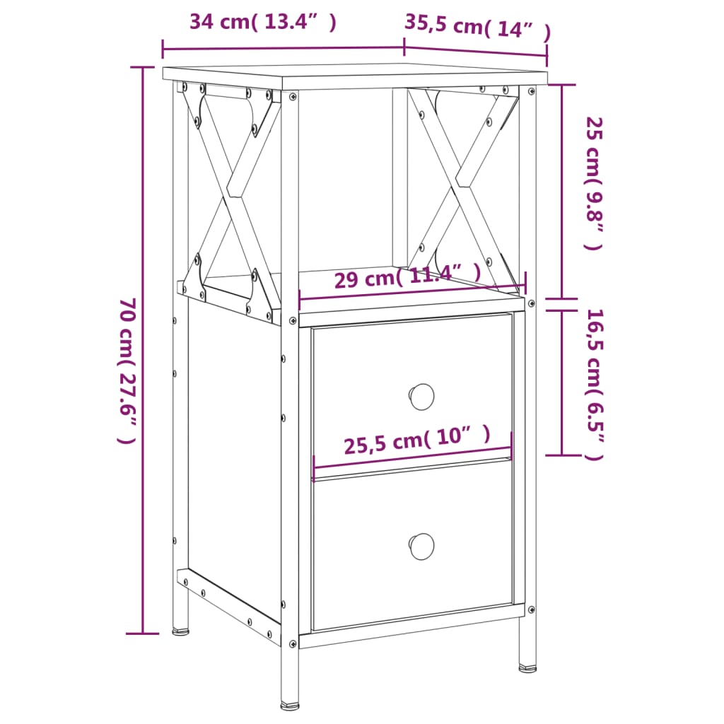 vidaXL Bedside Cabinets 2 pcs Sonoma Oak 34x35.5x70 cm Engineered Wood