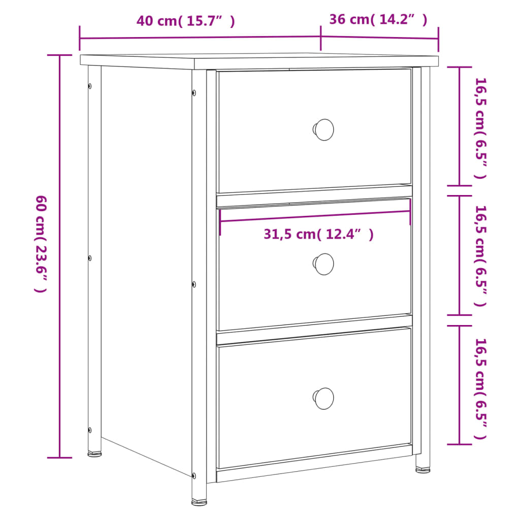 vidaXL Bedside Cabinet Grey Sonoma 40x36x60 cm Engineered Wood