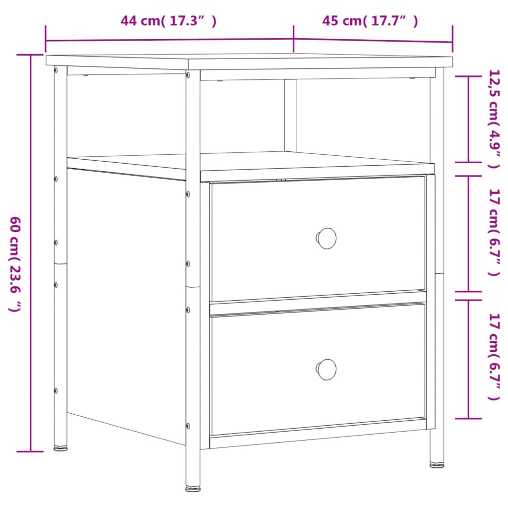 vidaXL Bedside Cabinet Grey Sonoma 44x45x60 cm Engineered Wood