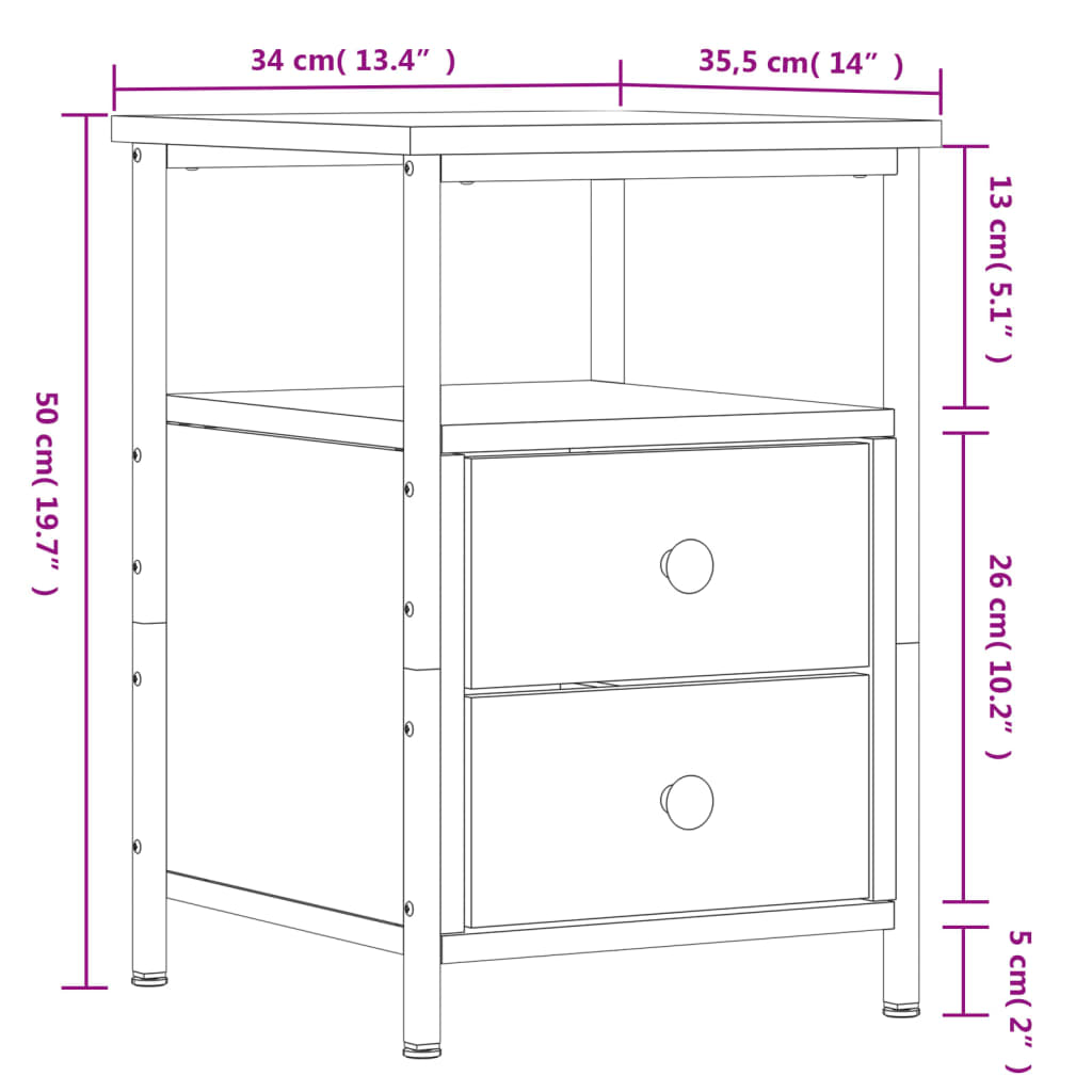 vidaXL Bedside Cabinets 2 pcs Black 34x35.5x50 cm Engineered Wood