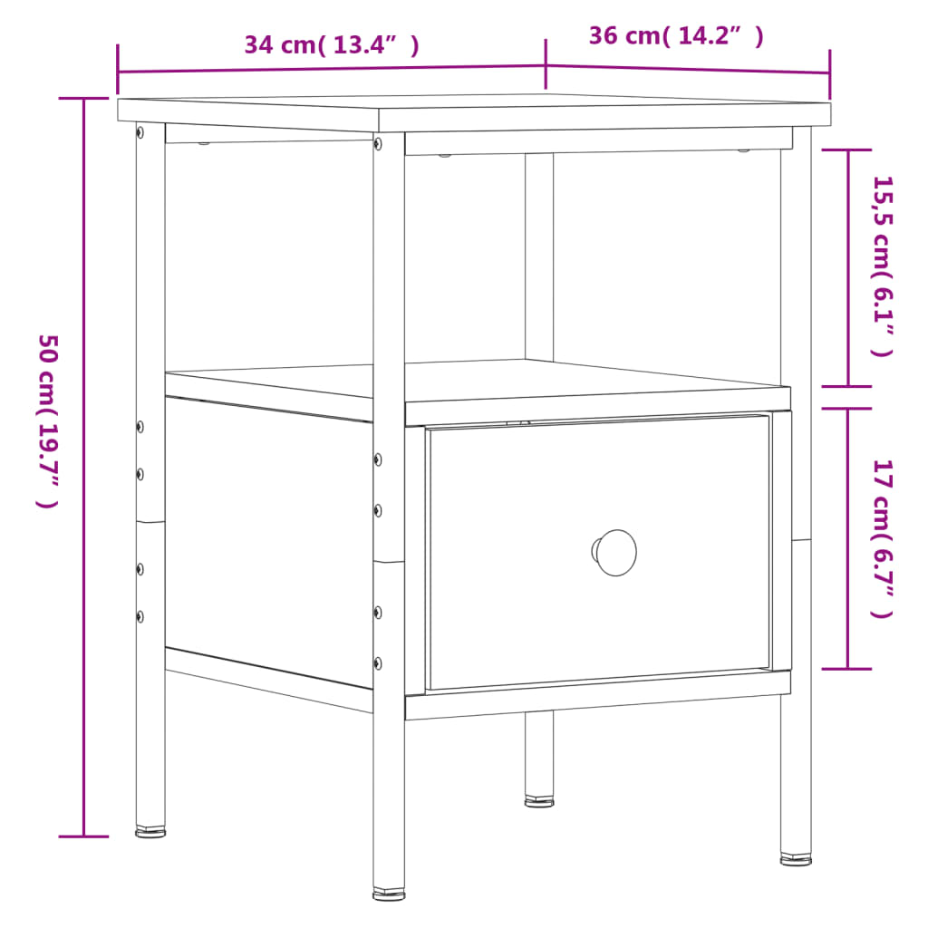 vidaXL Bedside Cabinet Grey Sonoma 34x36x50 cm Engineered Wood