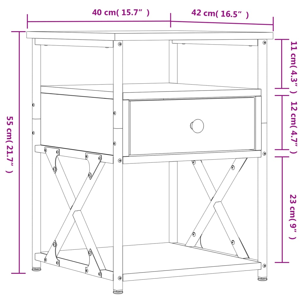 vidaXL Bedside Cabinet Sonoma Oak 40x42x55 cm Engineered Wood