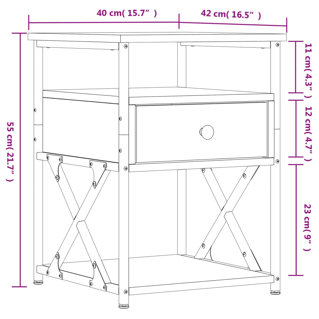 vidaXL Bedside Cabinet Smoked Oak 40x42x55 cm Engineered Wood