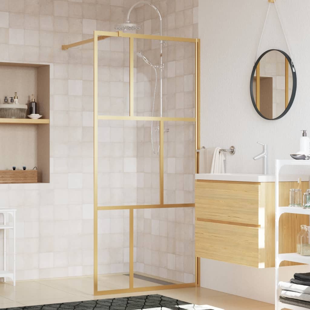 Walk-in Shower Wall with Clear ESG Glass Gold 90 x 195 cm