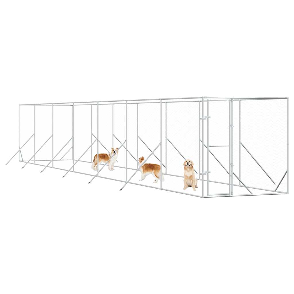 vidaXL Outdoor Dog Kennel Silver 2x14x2 m Galvanised Steel 3