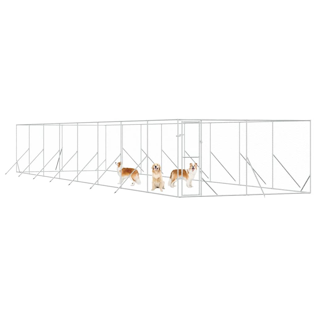 vidaXL Outdoor Dog Kennel Silver 4x16x2 m Galvanised Steel 4