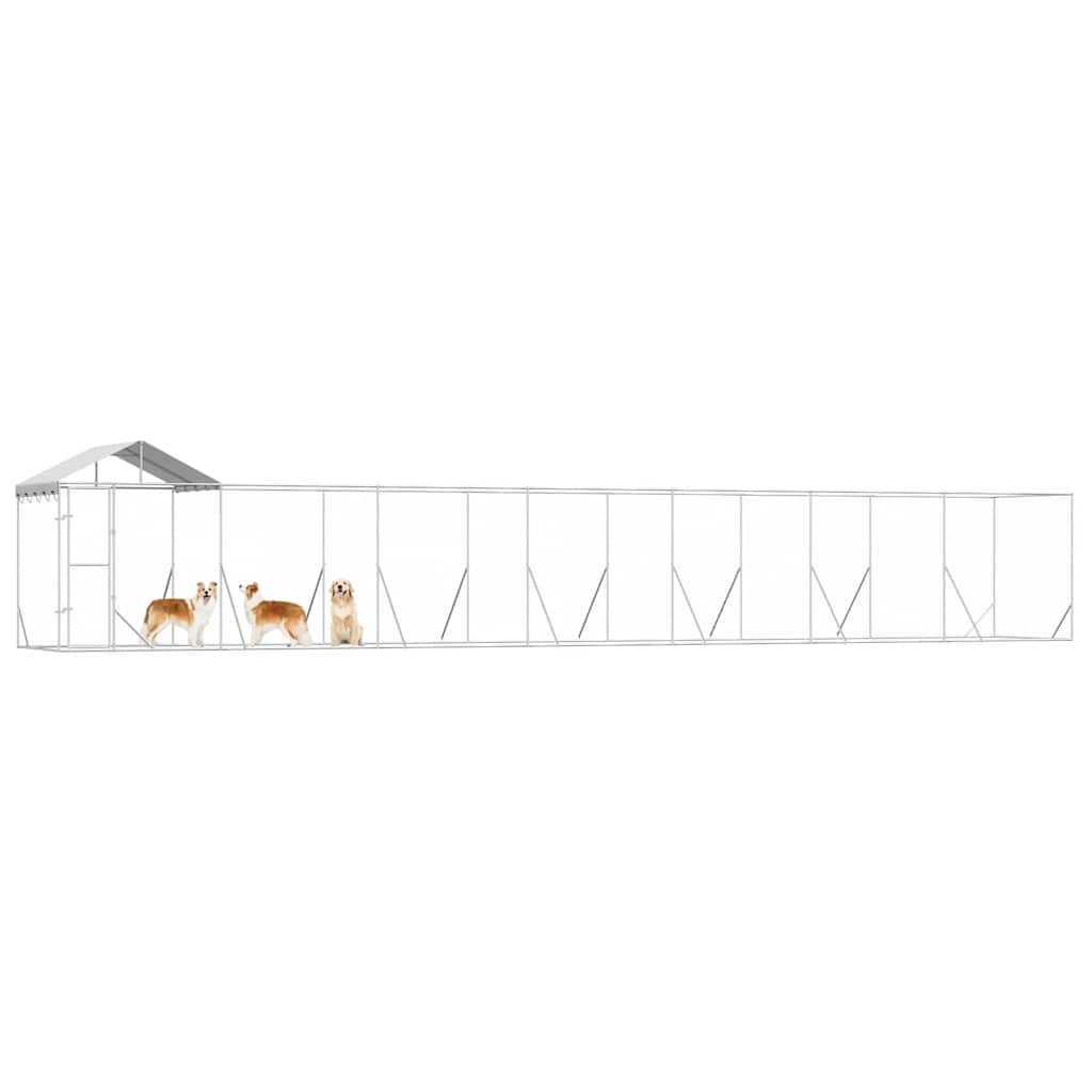 vidaXL Outdoor Dog Kennel with Roof Silver 14x2x2.5 m Galvanised Steel 4