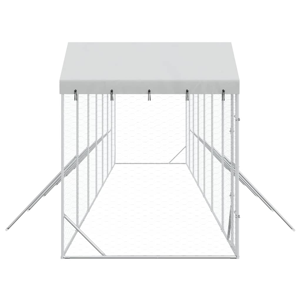 vidaXL Outdoor Dog Kennel with Roof Silver 14x2x2.5 m Galvanised Steel 6