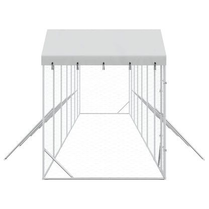 vidaXL Outdoor Dog Kennel with Roof Silver 14x2x2.5 m Galvanised Steel 6