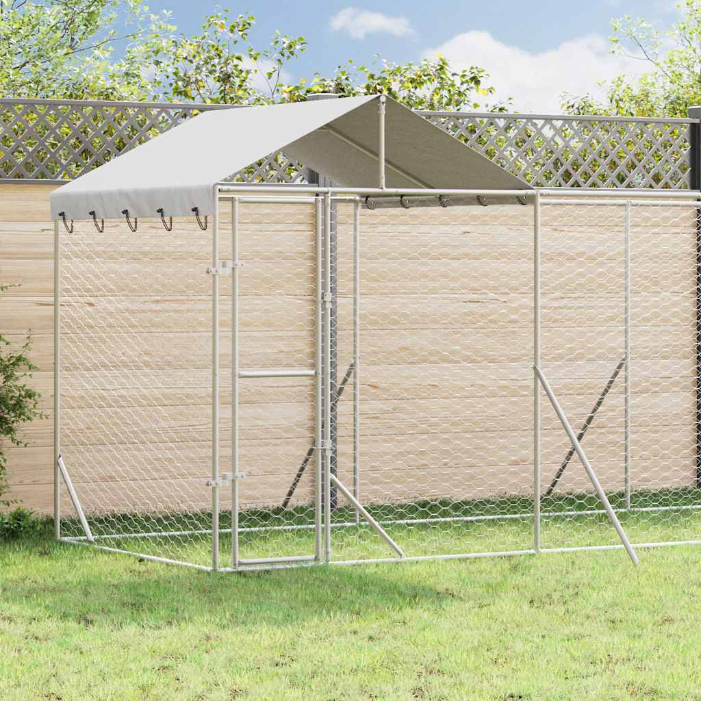 vidaXL Outdoor Dog Kennel with Roof Silver 14x2x2.5 m Galvanised Steel 1