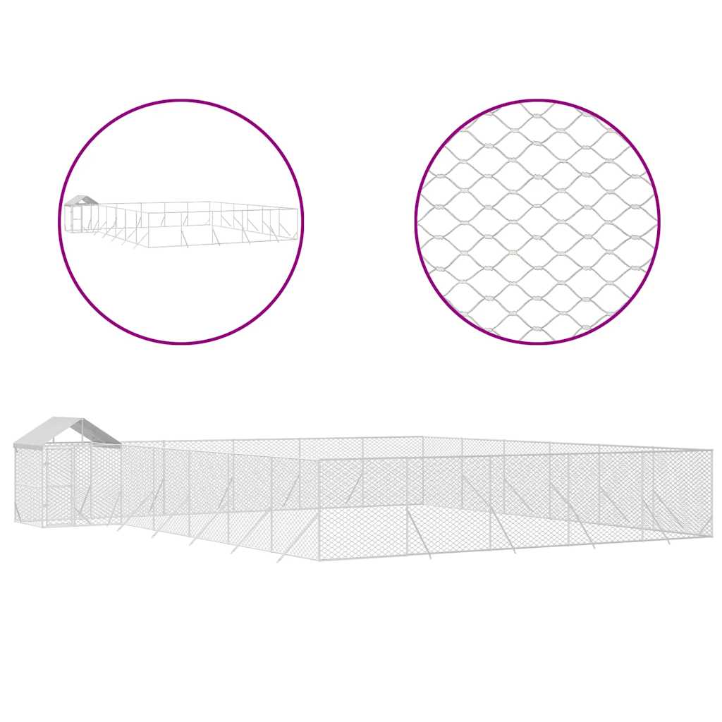 vidaXL Outdoor Dog Kennel with Roof Silver 12x12x2.5m Galvanised Steel 2
