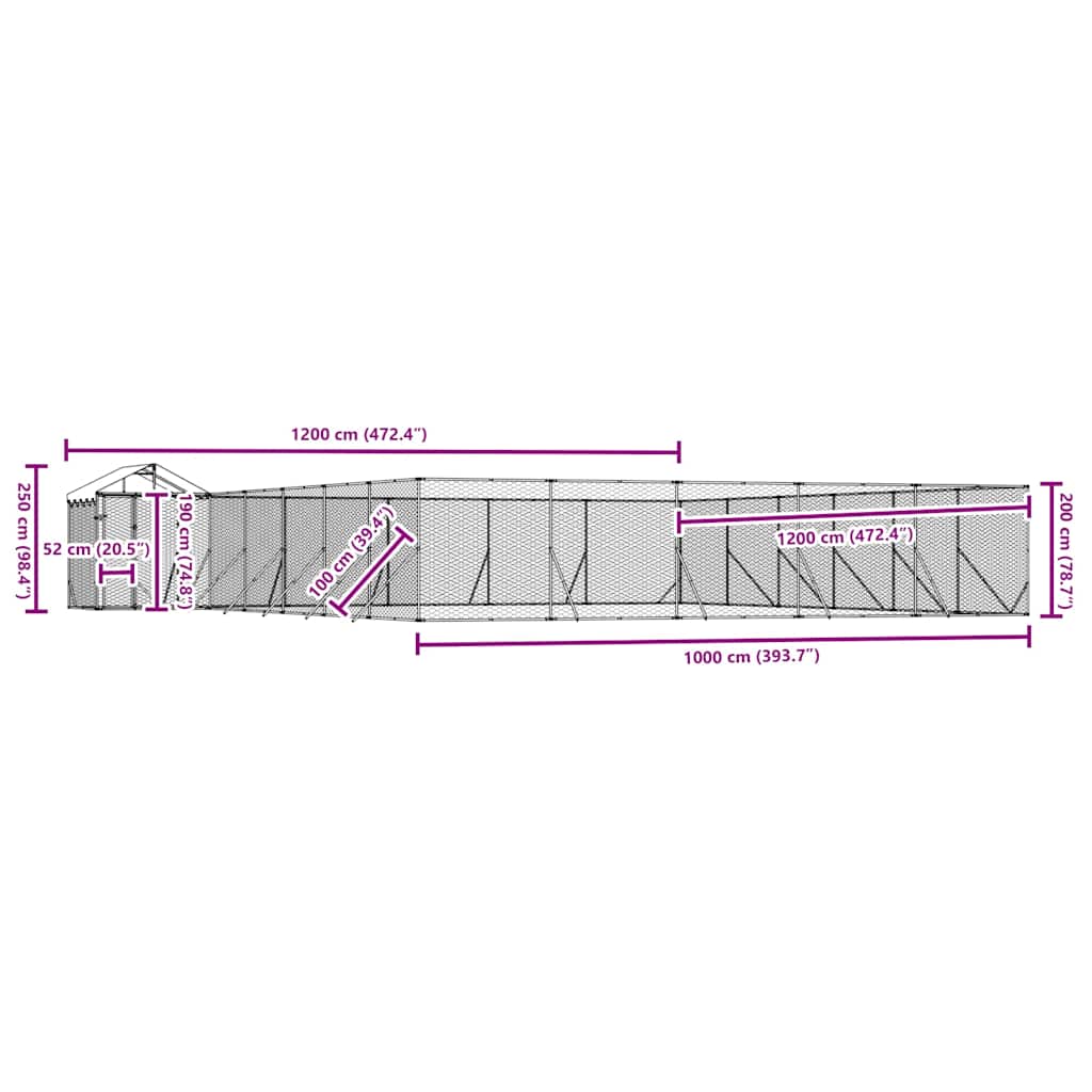 vidaXL Outdoor Dog Kennel with Roof Silver 12x12x2.5m Galvanised Steel 4