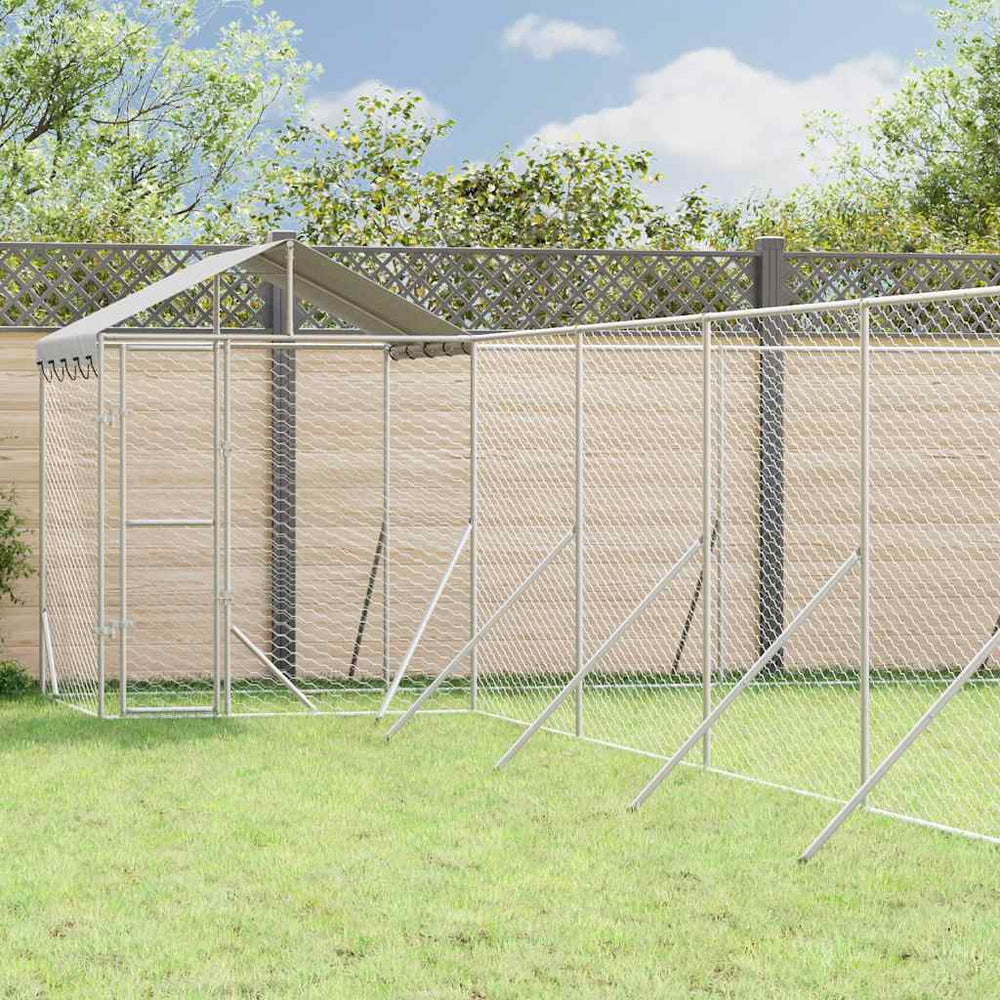 vidaXL Outdoor Dog Kennel with Roof Silver 12x12x2.5m Galvanised Steel