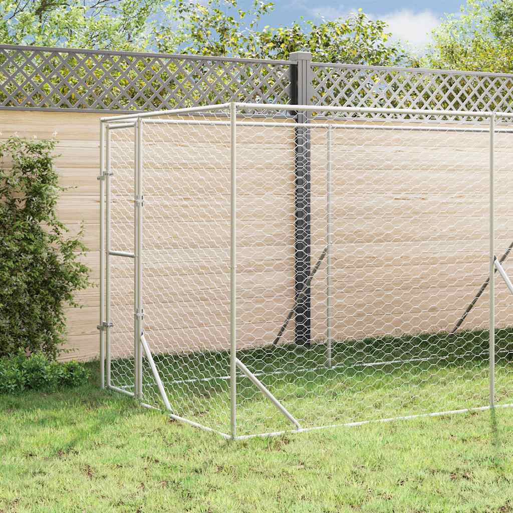 vidaXL Outdoor Dog Kennel with Roof Silver 2x2x2.5 m Galvanised Steel