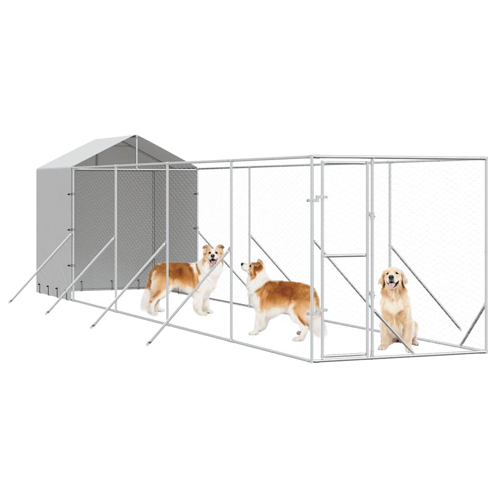 vidaXL Outdoor Dog Kennel with Roof Silver 2x10x2,5 m Galvanised Steel 4