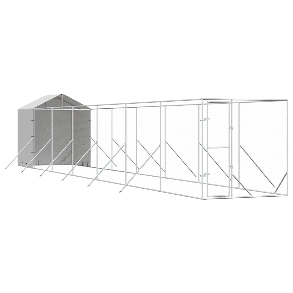 vidaXL Outdoor Dog Kennel with Roof Silver 2x14x2,5 m Galvanised Steel 2