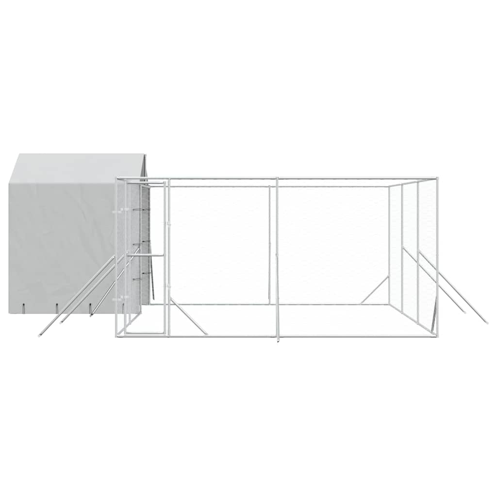vidaXL Outdoor Dog Kennel with Roof Silver 6x6x2,5 m Galvanised Steel 4
