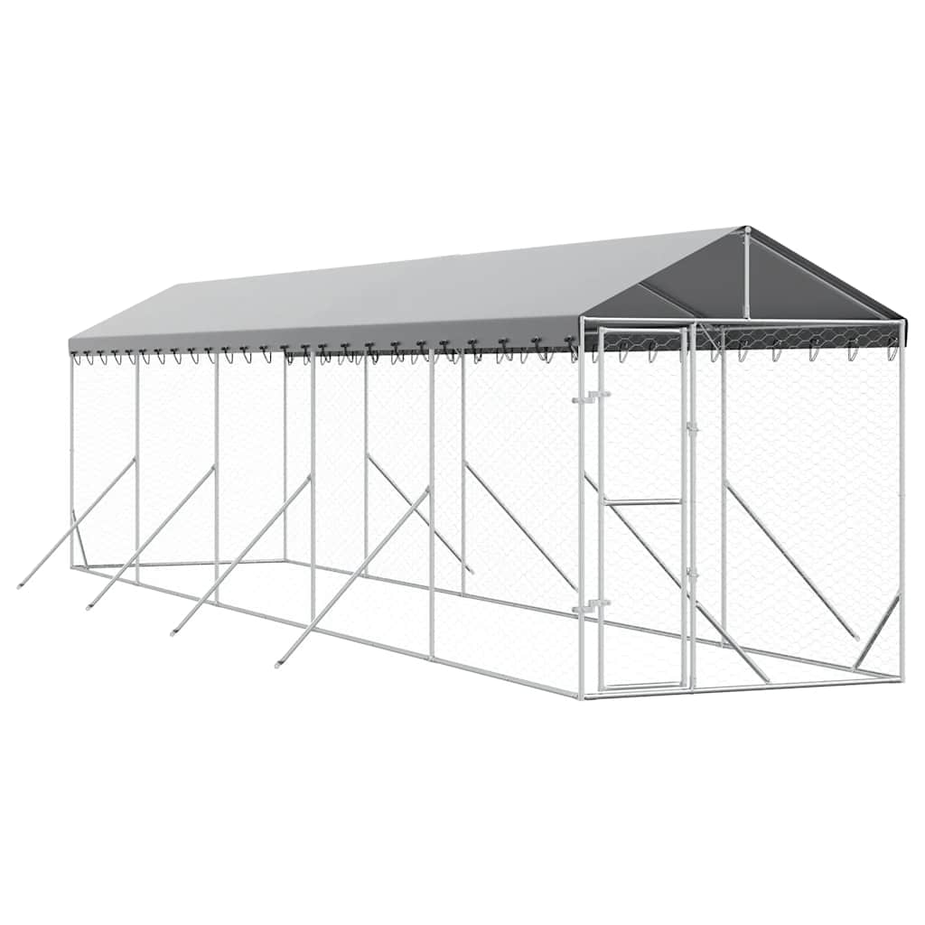 vidaXL Outdoor Dog Kennel with Roof Silver 2x10x2.5 m Galvanised Steel 2