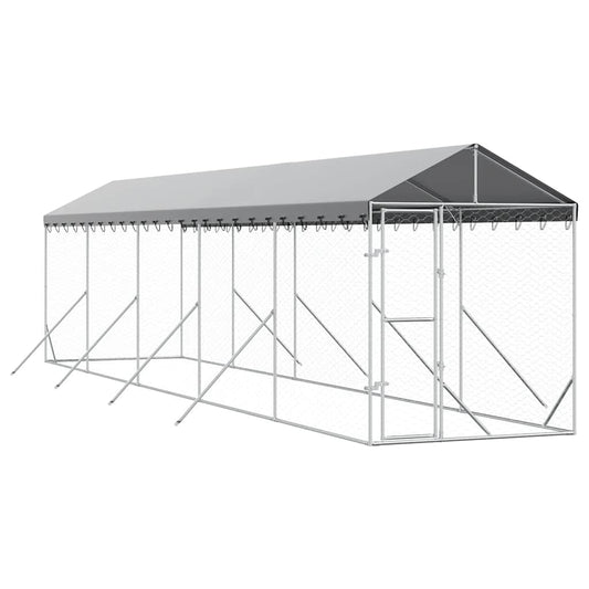 vidaXL Outdoor Dog Kennel with Roof Silver 2x10x2.5 m Galvanised Steel 2