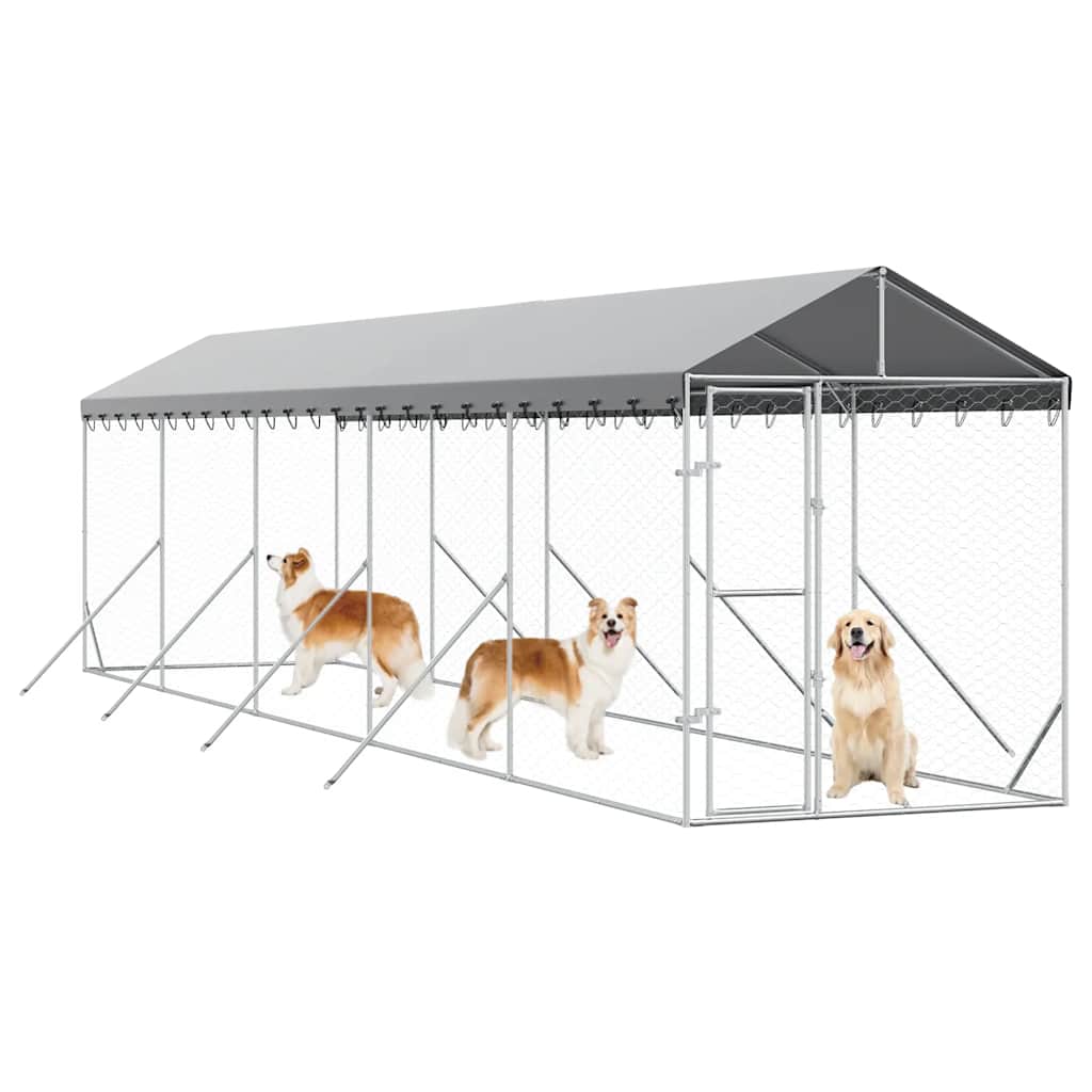 vidaXL Outdoor Dog Kennel with Roof Silver 2x10x2.5 m Galvanised Steel 3