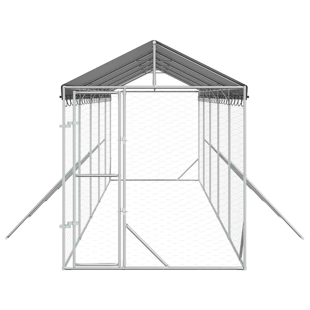 vidaXL Outdoor Dog Kennel with Roof Silver 2x10x2.5 m Galvanised Steel 4