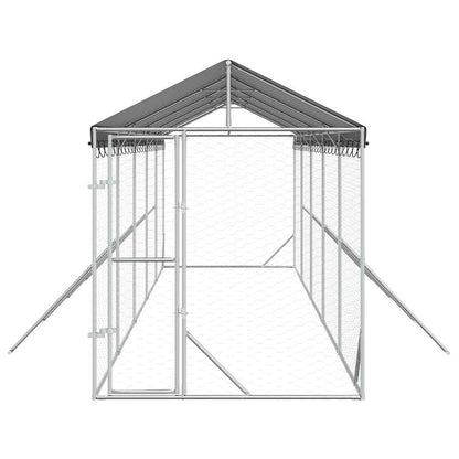 vidaXL Outdoor Dog Kennel with Roof Silver 2x10x2.5 m Galvanised Steel 4