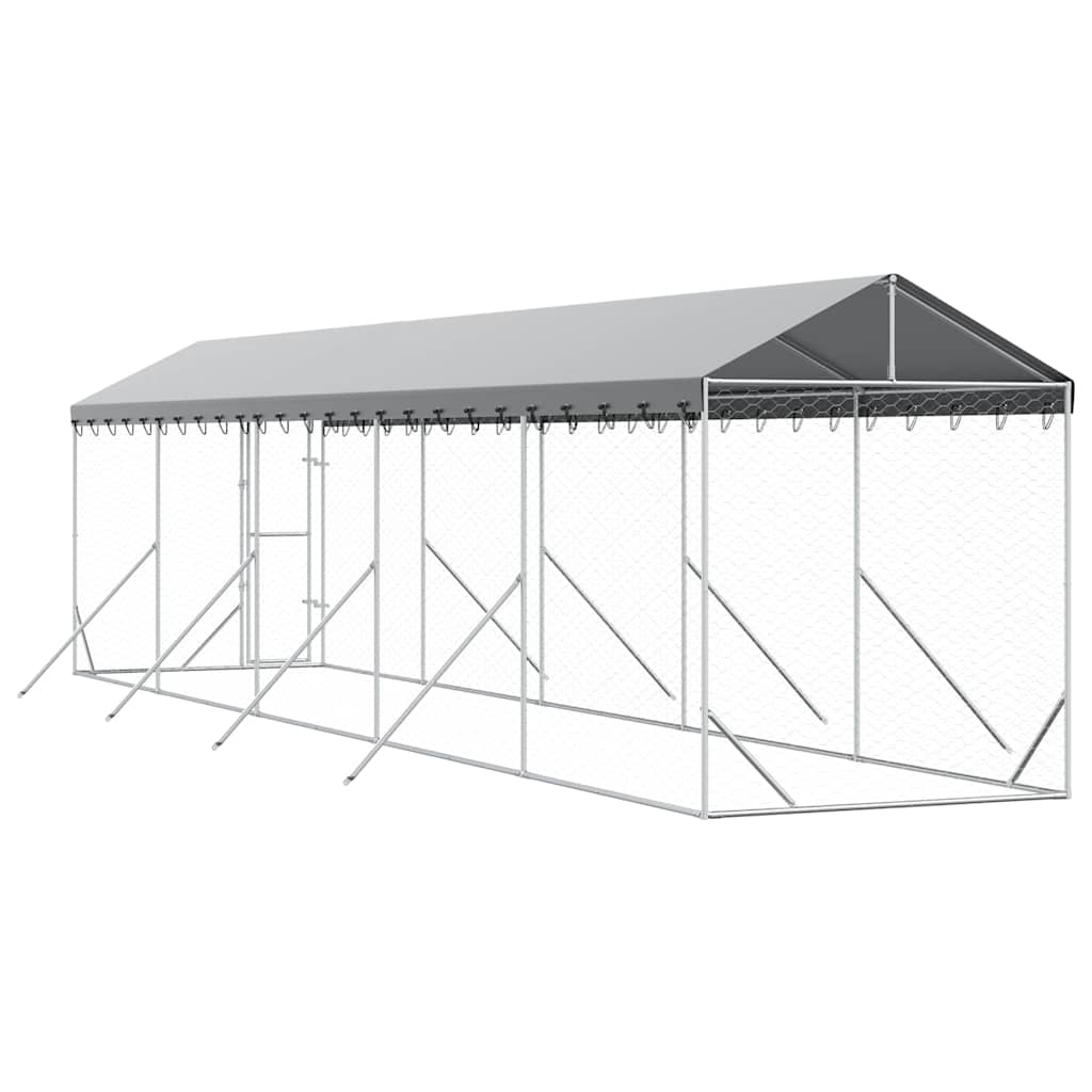 vidaXL Outdoor Dog Kennel with Roof Silver 2x10x2.5 m Galvanised Steel 6