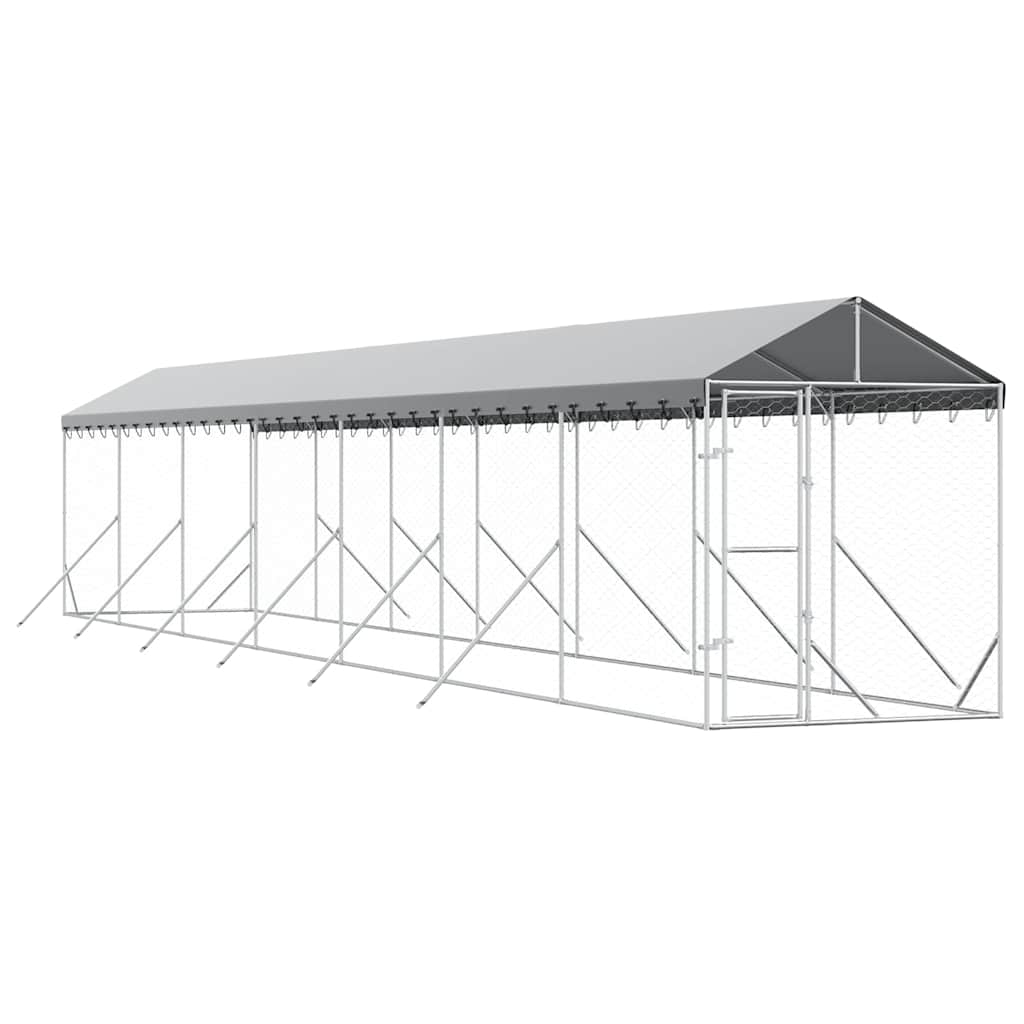 vidaXL Outdoor Dog Kennel with Roof Silver 2x14x2,5 m Galvanised Steel 2