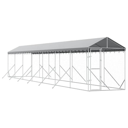 vidaXL Outdoor Dog Kennel with Roof Silver 2x14x2,5 m Galvanised Steel 2