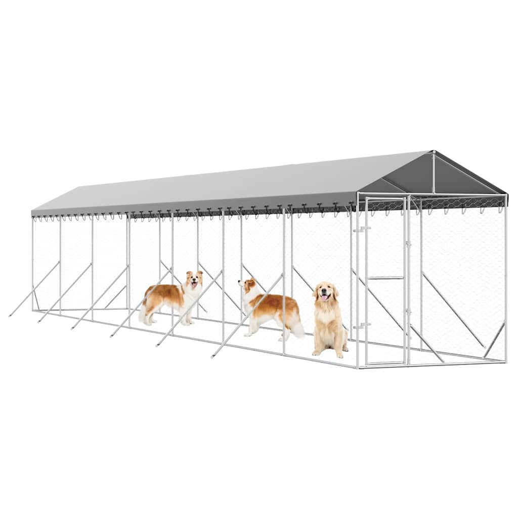 vidaXL Outdoor Dog Kennel with Roof Silver 2x14x2,5 m Galvanised Steel 3