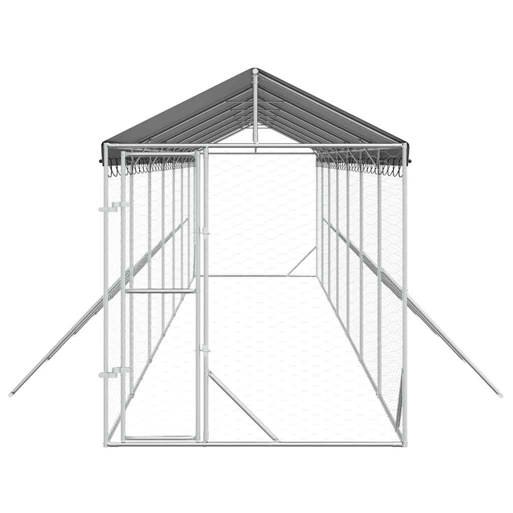 vidaXL Outdoor Dog Kennel with Roof Silver 2x14x2,5 m Galvanised Steel 4