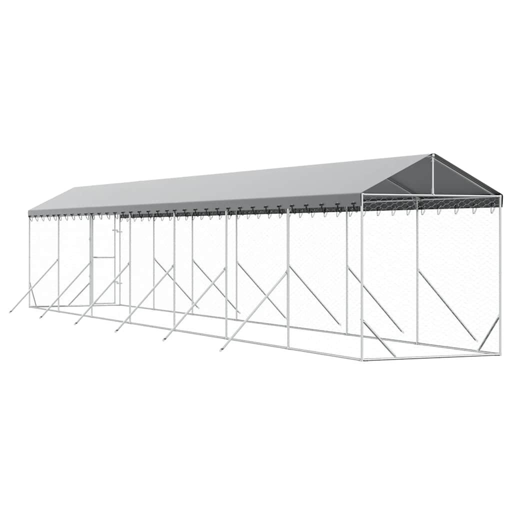 vidaXL Outdoor Dog Kennel with Roof Silver 2x14x2,5 m Galvanised Steel 6