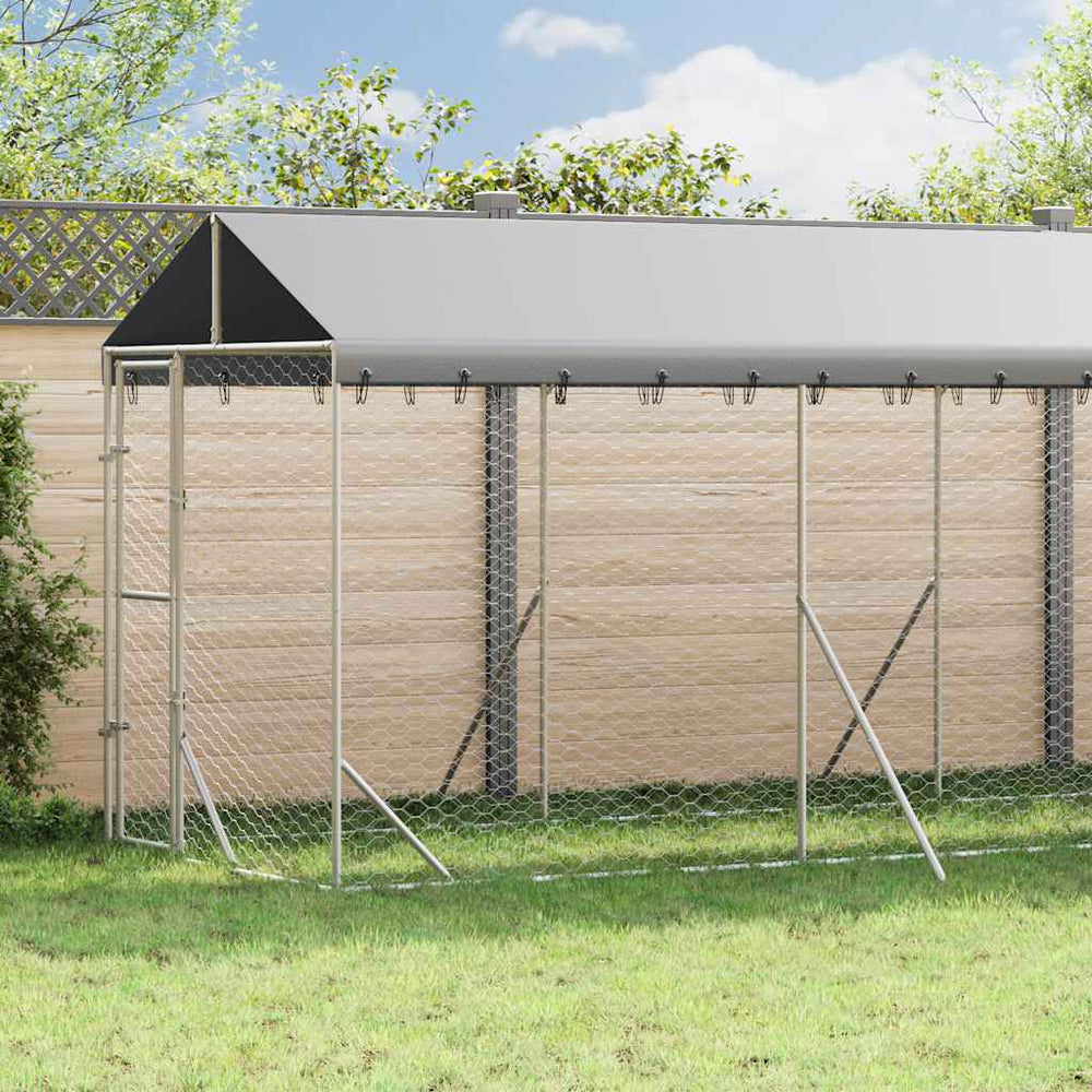 vidaXL Outdoor Dog Kennel with Roof Silver 2x14x2,5 m Galvanised Steel