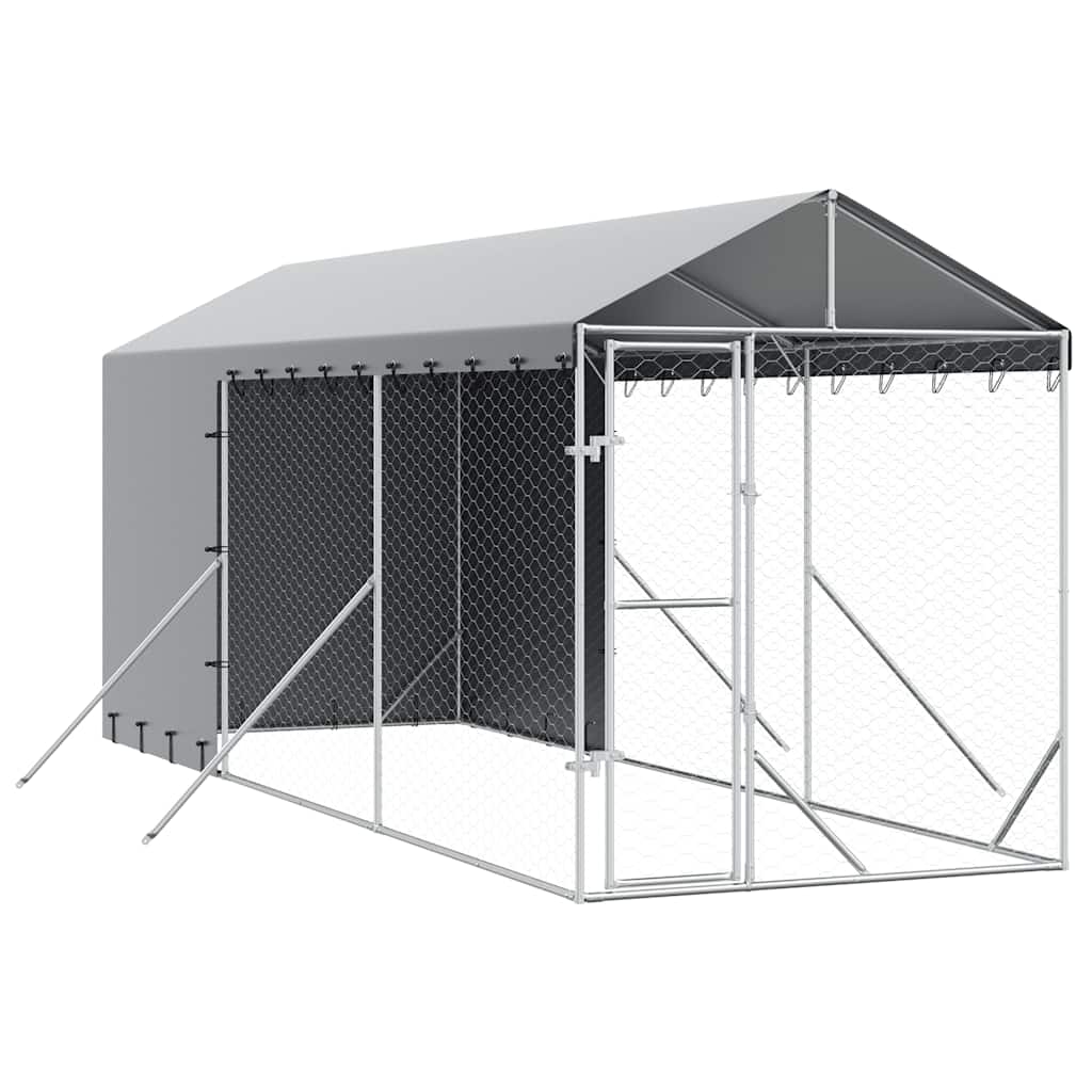 vidaXL Outdoor Dog Kennel with Roof Silver 2x6x2.5 m Galvanised Steel 2
