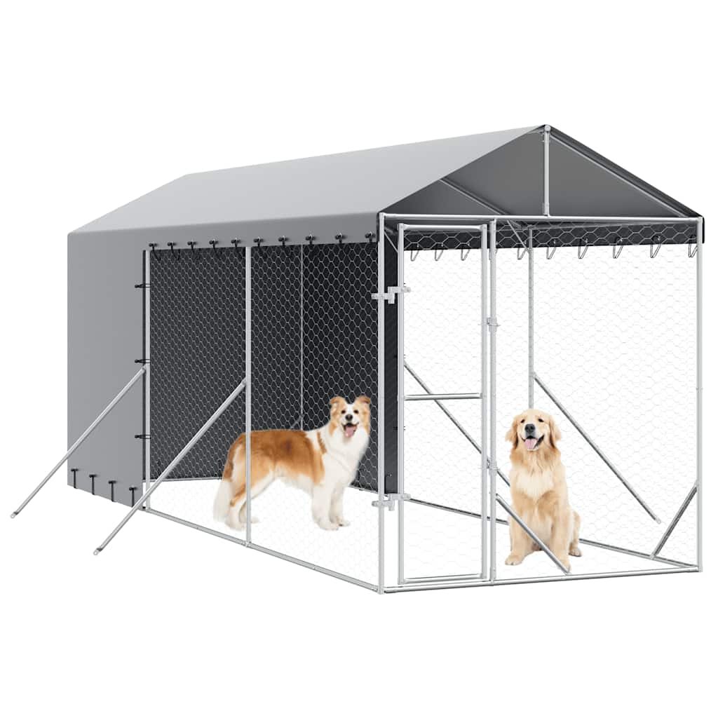 vidaXL Outdoor Dog Kennel with Roof Silver 2x6x2.5 m Galvanised Steel 4