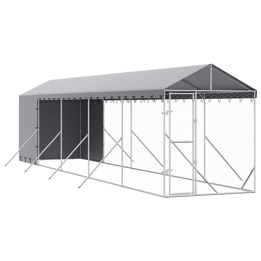 vidaXL Outdoor Dog Kennel with Roof Silver 2x10x2,5 m Galvanised Steel 2
