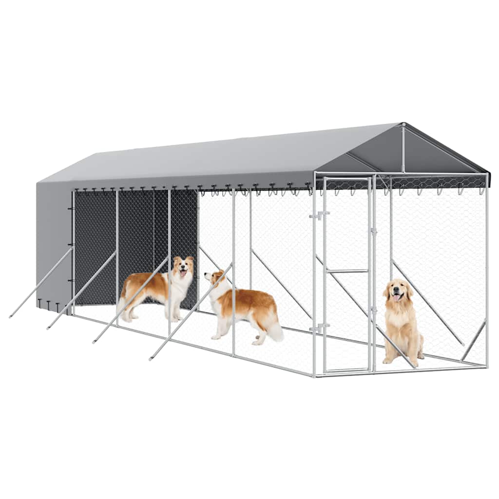 vidaXL Outdoor Dog Kennel with Roof Silver 2x10x2,5 m Galvanised Steel 4