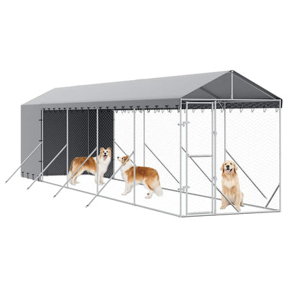 vidaXL Outdoor Dog Kennel with Roof Silver 2x10x2,5 m Galvanised Steel 4