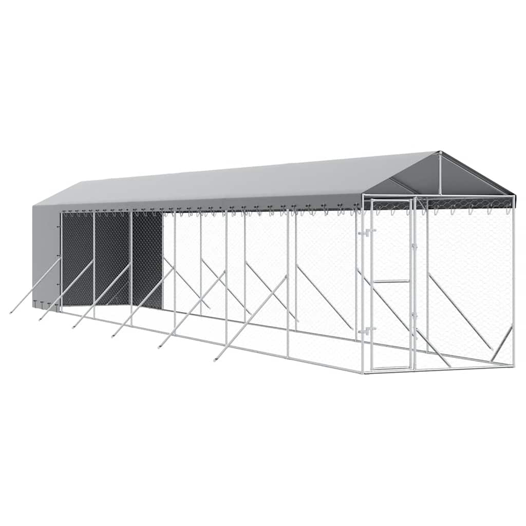 vidaXL Outdoor Dog Kennel with Roof Silver 2x14x2,5 m Galvanised Steel 2