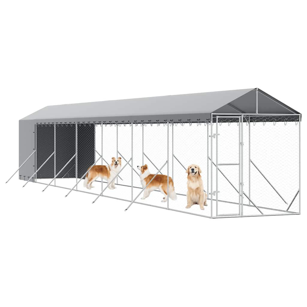 vidaXL Outdoor Dog Kennel with Roof Silver 2x14x2,5 m Galvanised Steel 4
