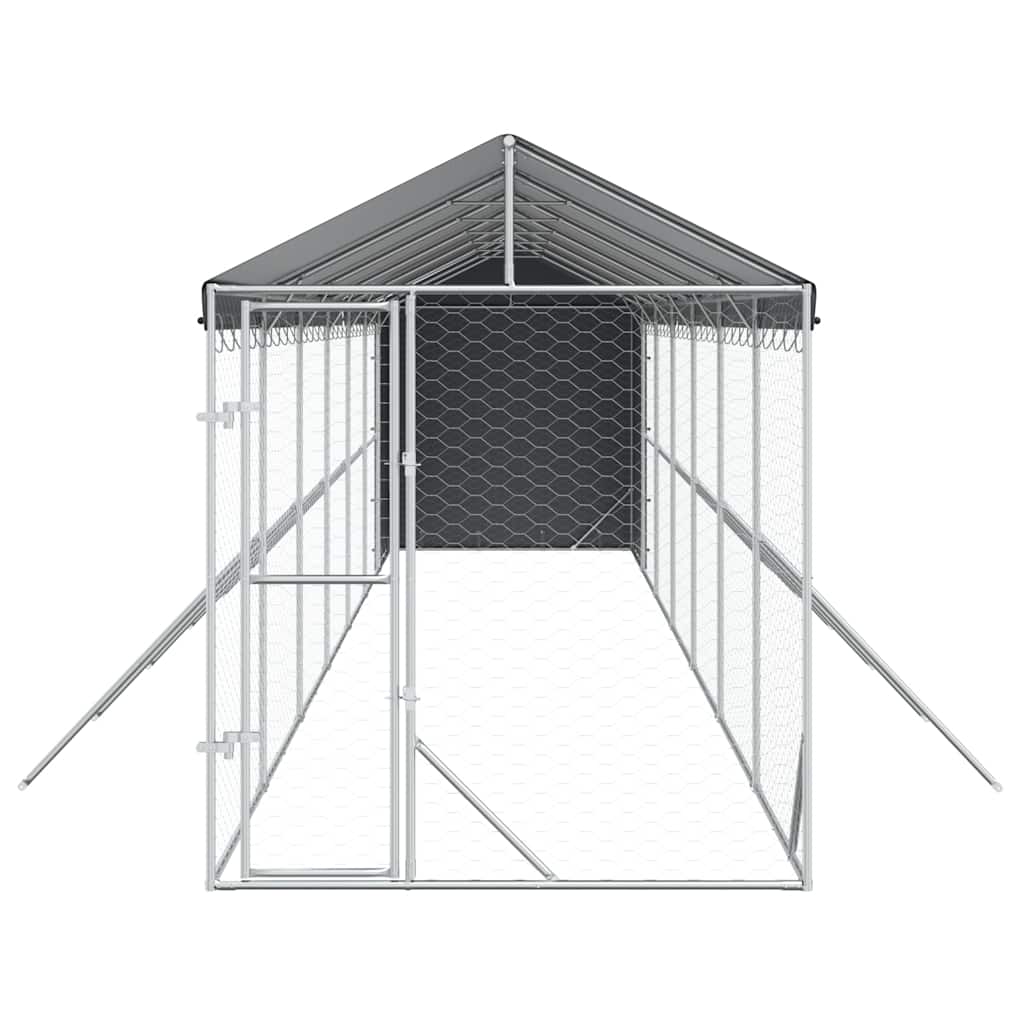 vidaXL Outdoor Dog Kennel with Roof Silver 2x14x2,5 m Galvanised Steel 5