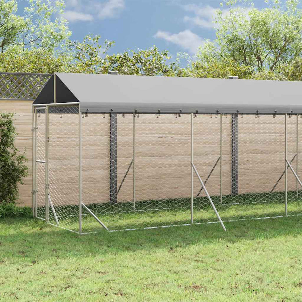 vidaXL Outdoor Dog Kennel with Roof Silver 2x14x2,5 m Galvanised Steel